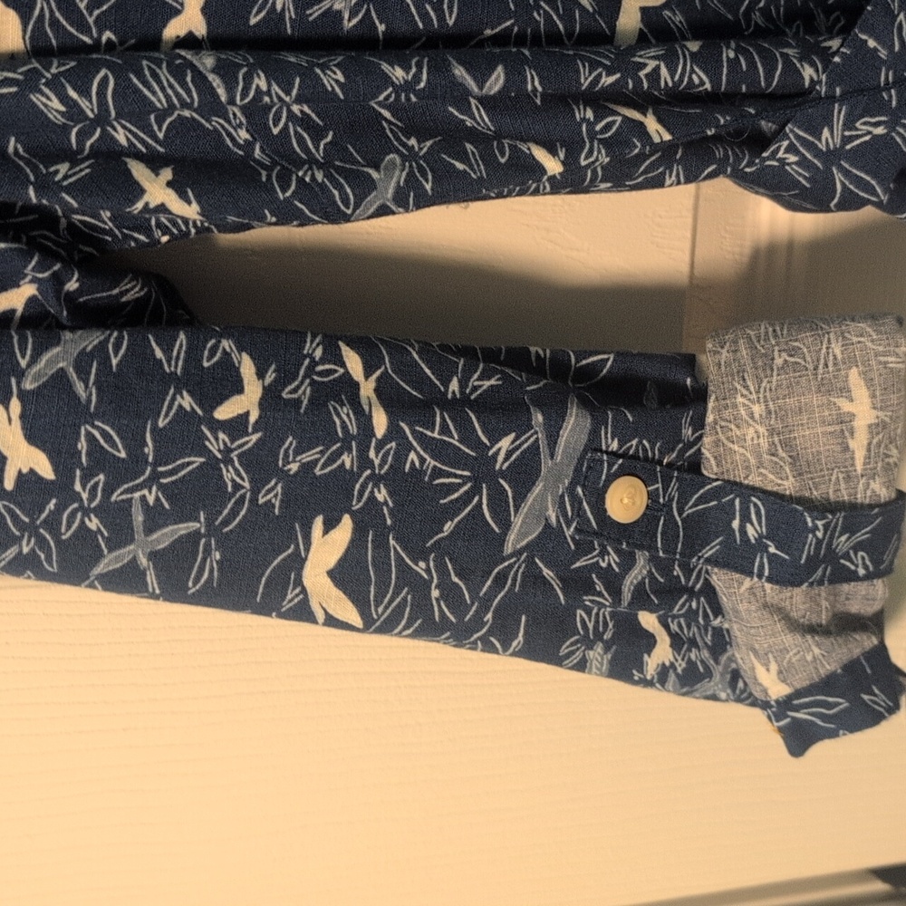 NWT LL Bean Blue Signature Patterned Button Down Shirt Dress - Picture 2 of 6